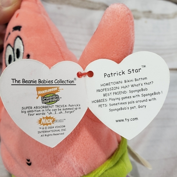 TY Patrick Star SpongeBob SquarePants Original Beanie Babies 7 Inch 2004 Tags - Picture 6 of 9